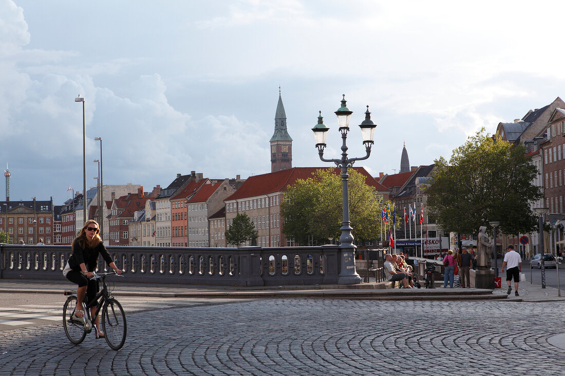 View of people and houses at H�jbro Plads in Copenhagen, Denmark