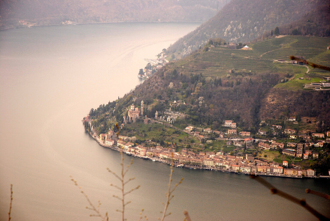 View of cityscape and lake in Lugano, Switzerland