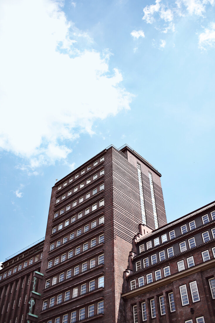 Low angle view of skyscraper of Brahms office, Hamburg, Germany