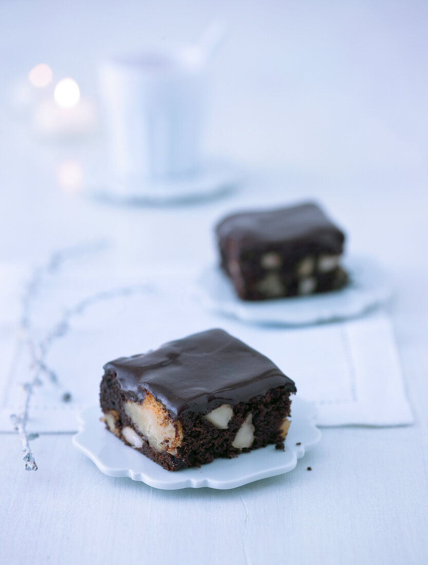 Macadamia brownies on plate