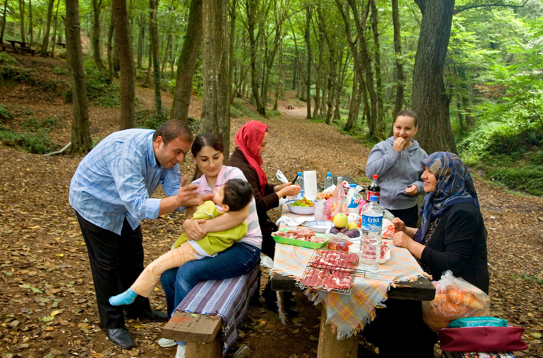 People enjoying at picnic in Belgrade Forest, Istanbul, Turkey