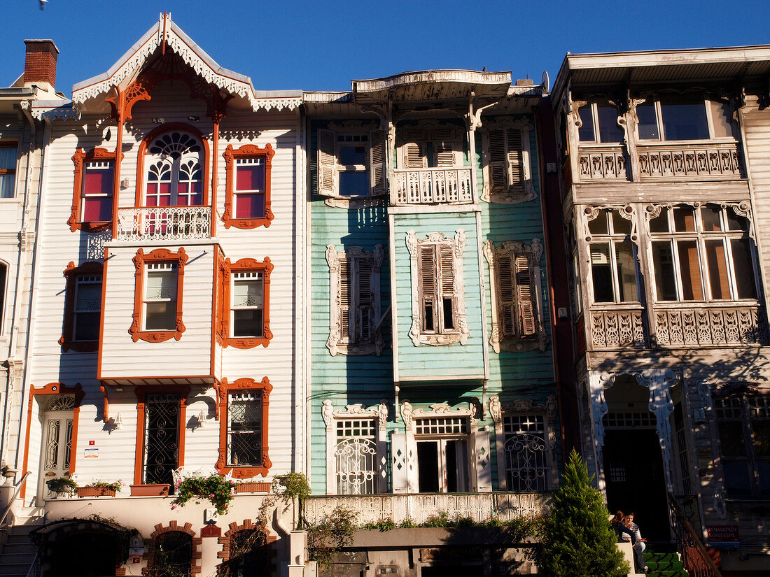 View of wooden houses in Quarter Arnavutkoy shabby, Istanbul, Turkey