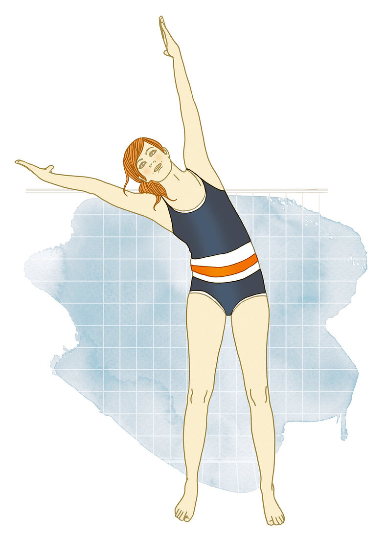 Illustration - Uebung-Cool- Down-Stretch, Frau in Badeanzug
