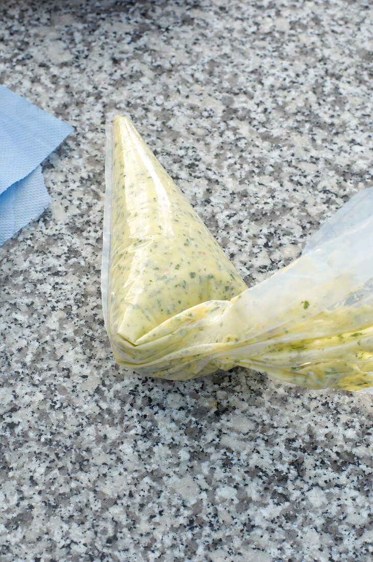 Mashed potatoes in plastic bag