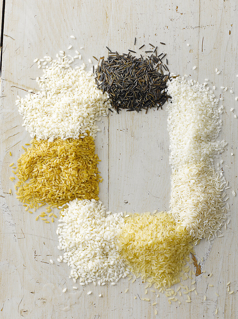 Verschiedene Reissorten, ungekocht Aufsicht