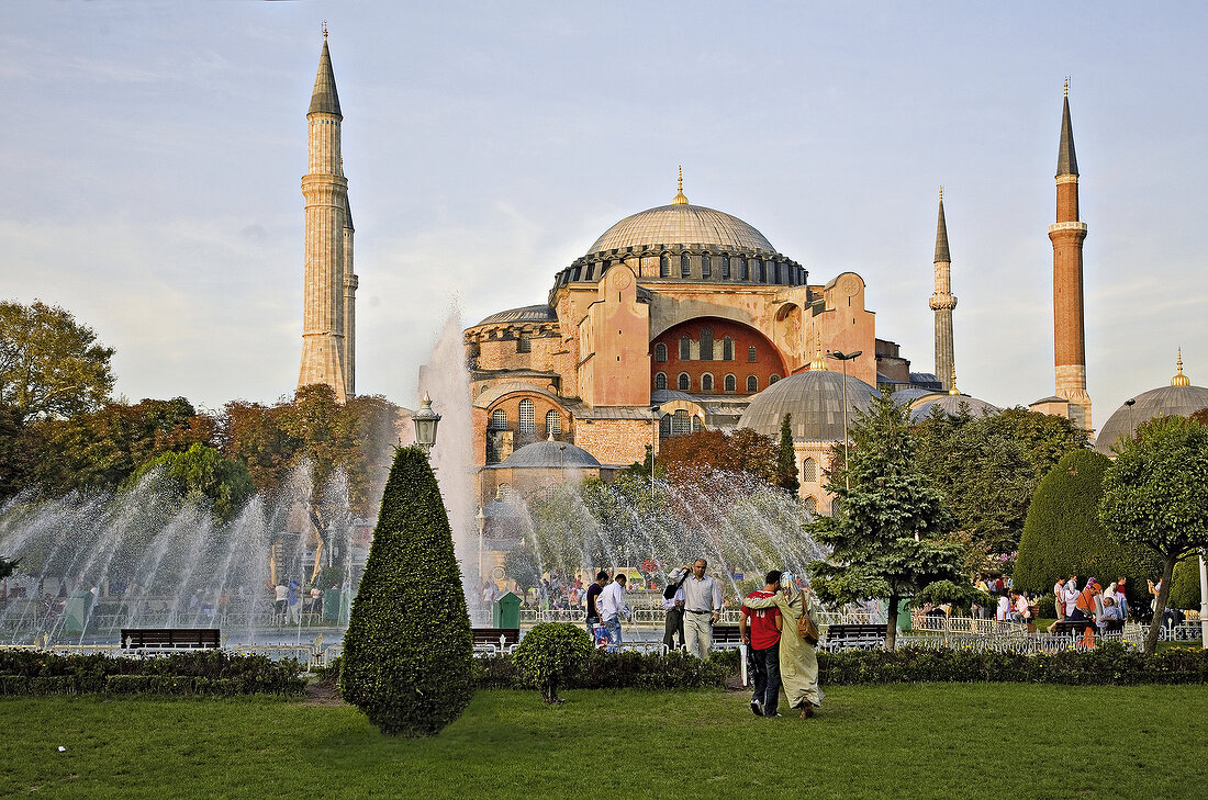 View of people visiting Hagia Sophia mosque, Istanbul, Turkey