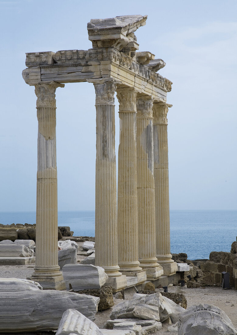 View of Old Apollo temple and sea in Antalya, Turkey