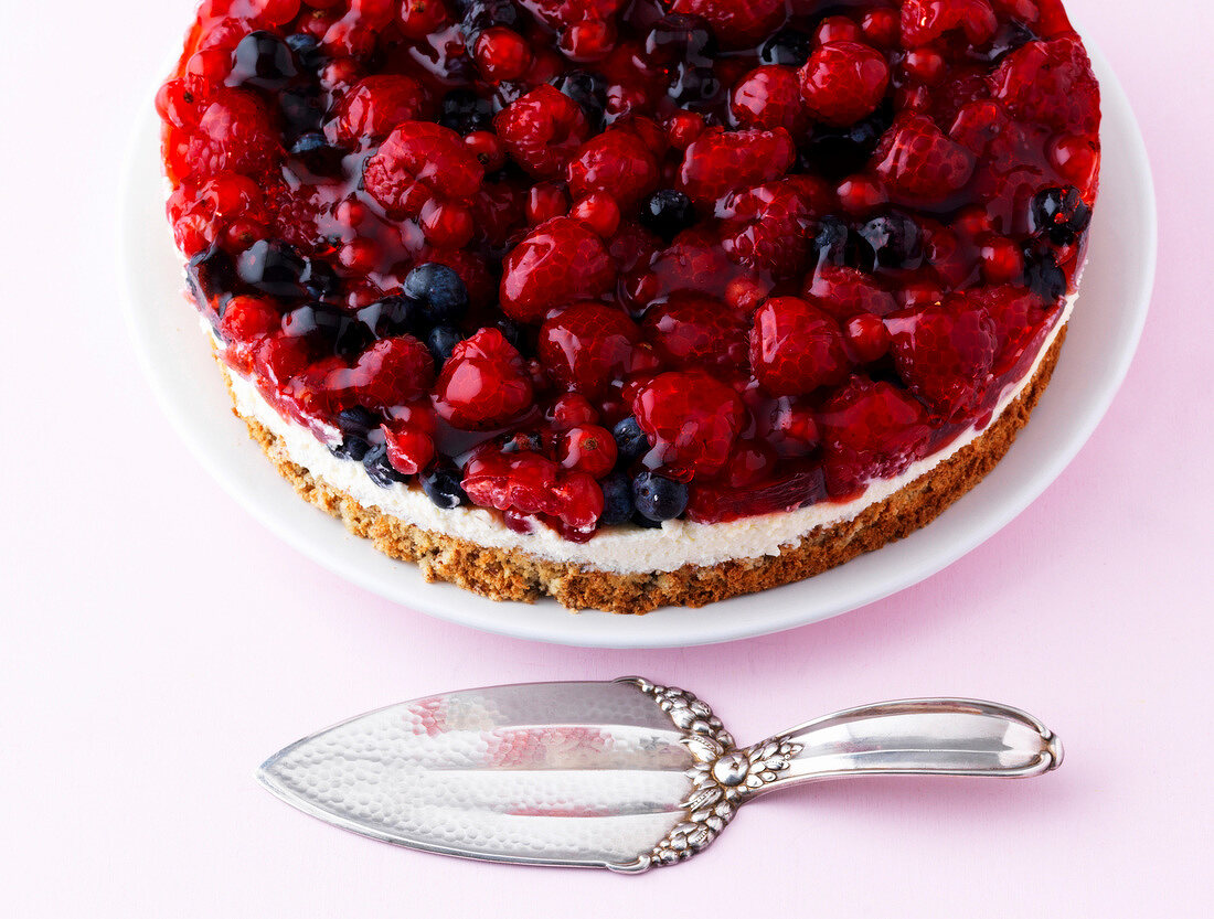 Close-up of berry pie on plate