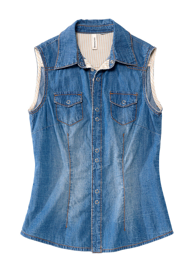 Denim sleeveless shirt on white background