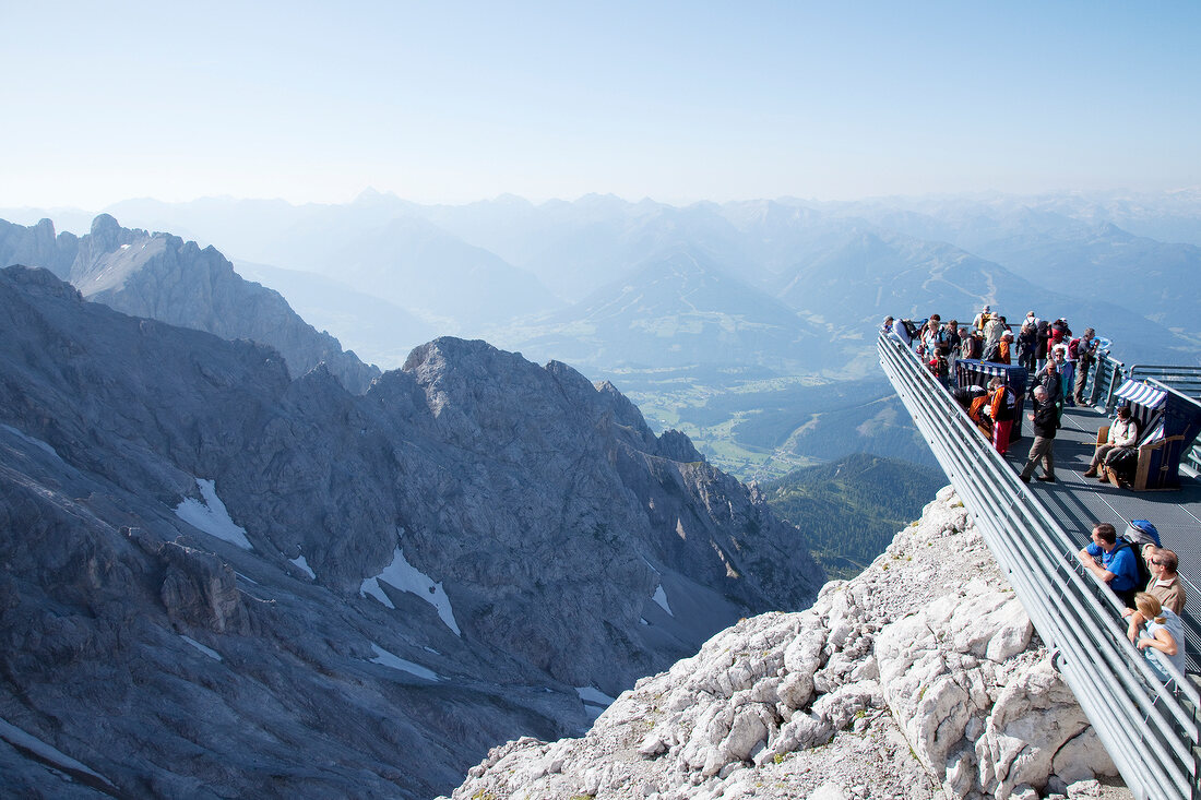 Tourist at sky walk peak in Styria, Austria