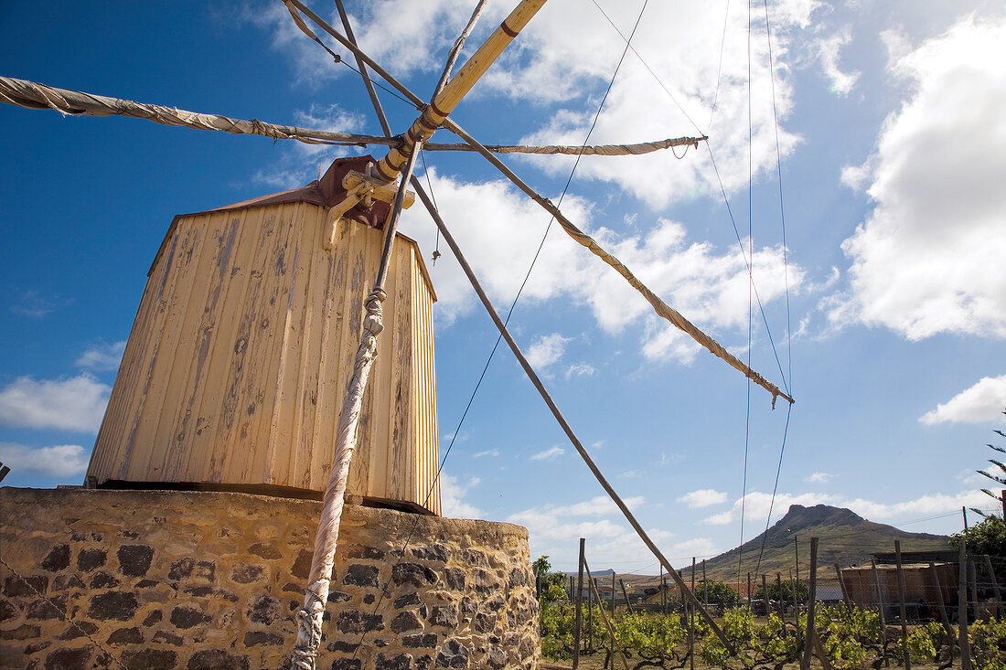 Low angle view of windmill at Porto Santo, Portugal