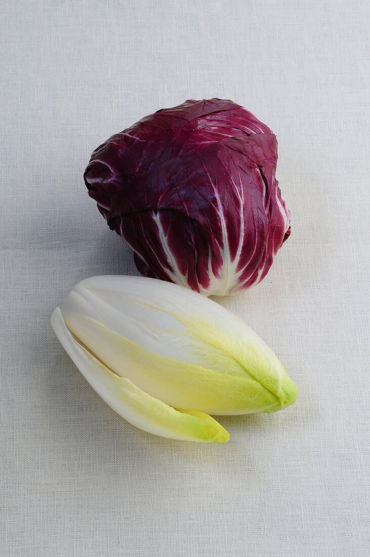 Radicchio and chicory on white background