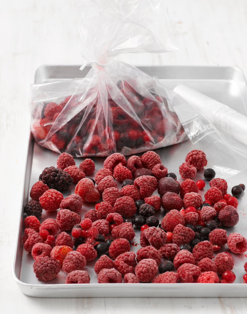 Frozen berries on baking tray