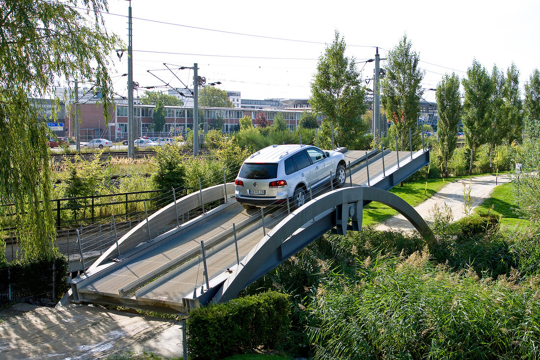 Vehicle on the seesaw at the cross-country course, Autostadt, Wolfsburg, Germany