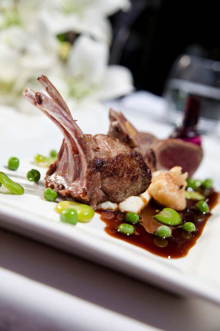 Close-up of roasted loin, sirloin and tenderloin with apricot springbok