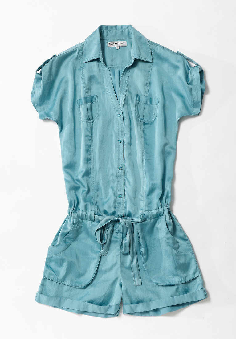 Icy Blue jumpsuit with patch pockets and draw string