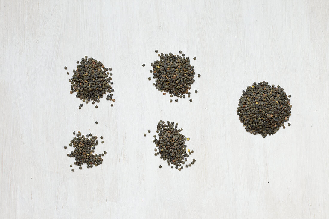 Dried le puy lentils on white background