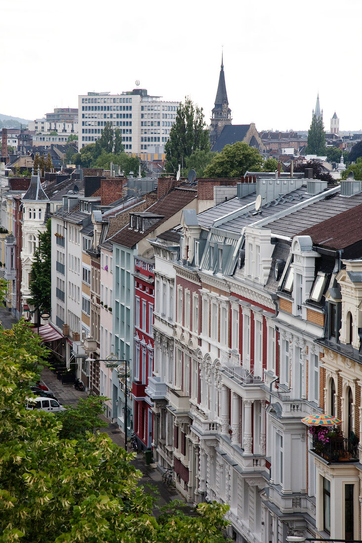 Aachen, Frankenberger Viertel, Blick auf die Fassaden von Bürgerhäusern