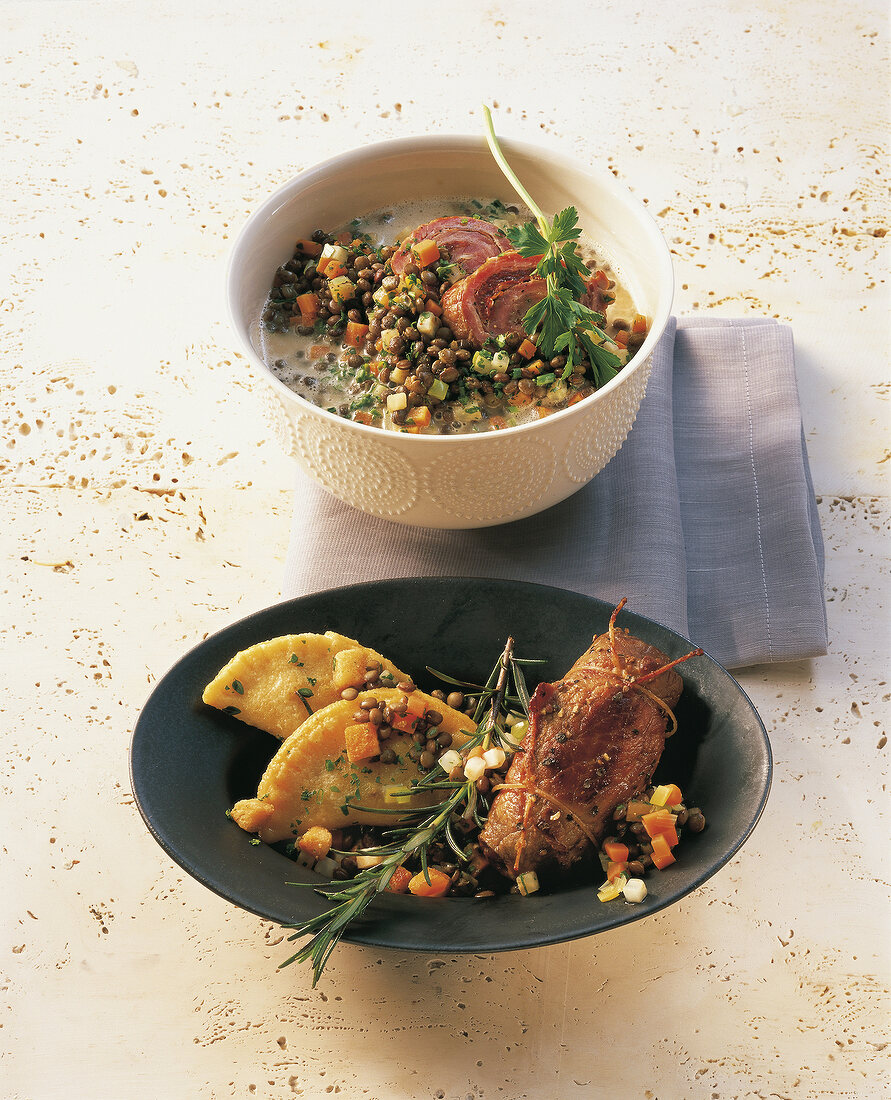 Lentil stew in serving bowl