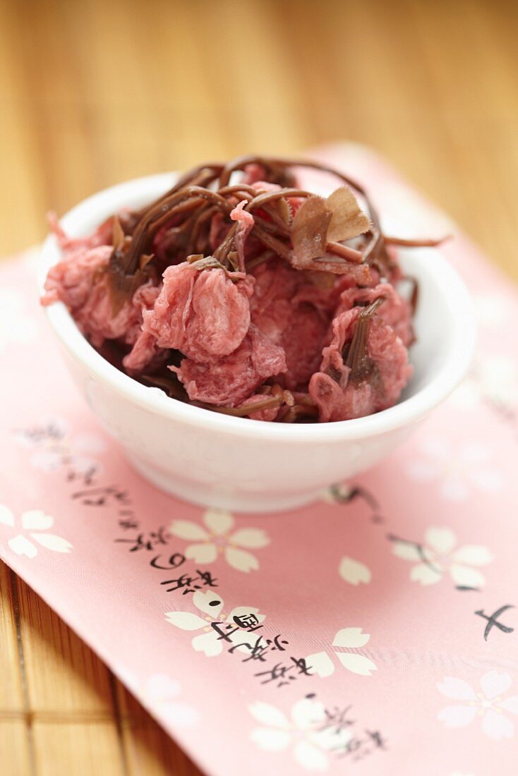 A bowl of edible cherry blossom