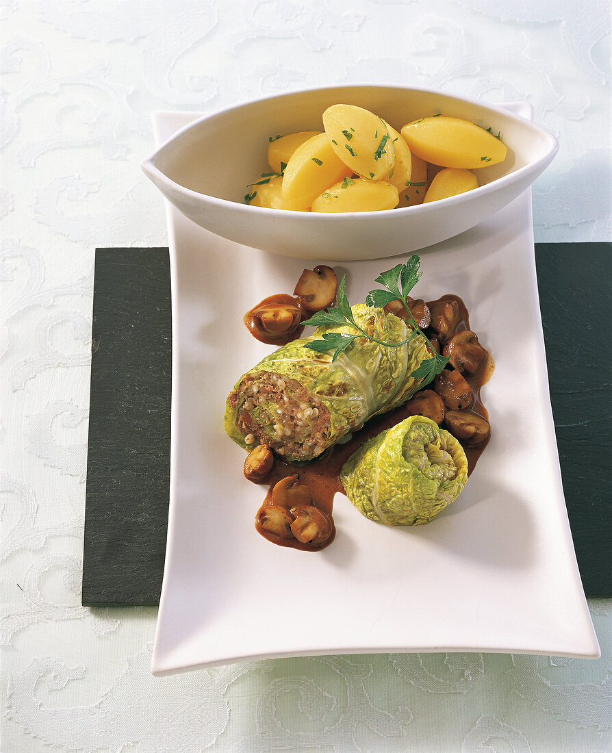 Close-up of baked stuffed cabbage on plate