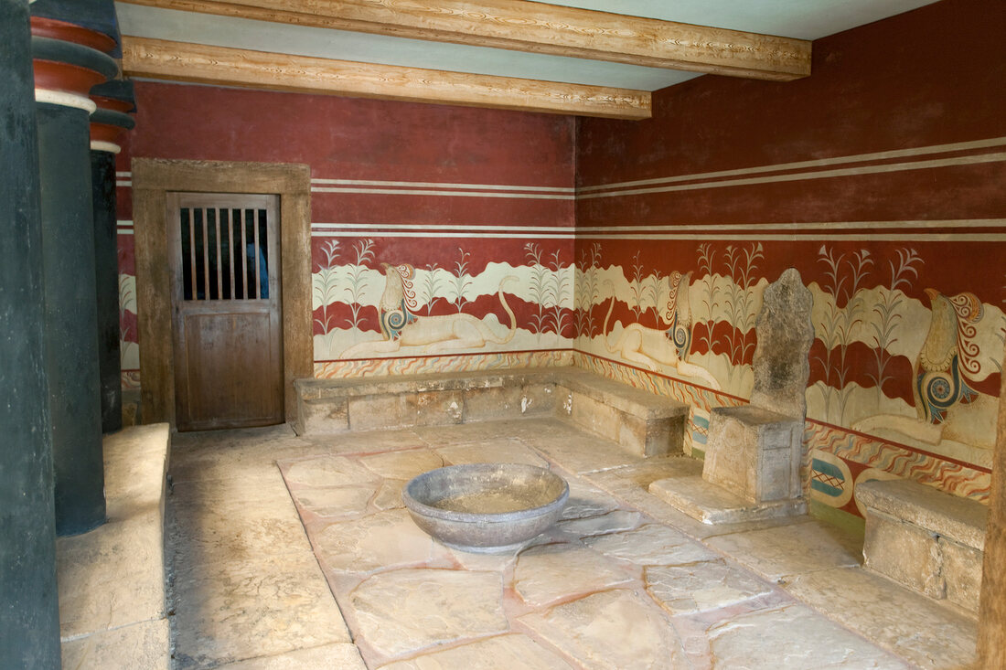 View of Throne room in Knossos, Crete, Greece