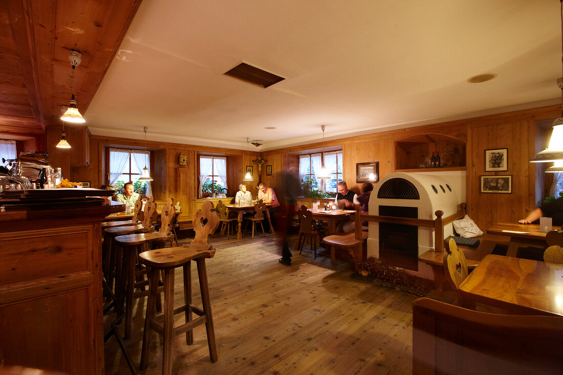 Dining room and bar of Gasthof Lamm in St. Martin