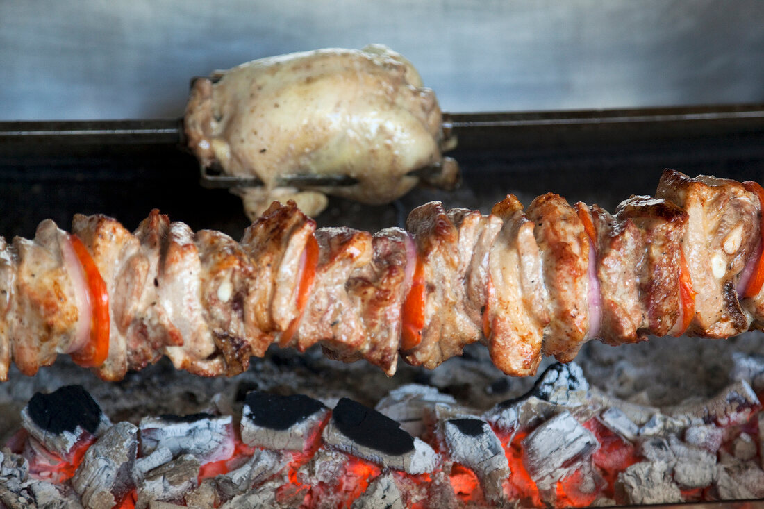 Lamb skewers on grill