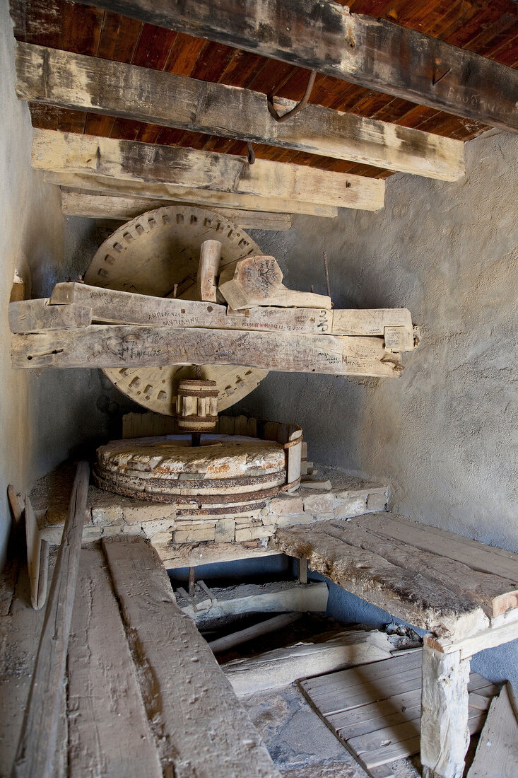 Equipment of timber in Moni Toplou monastery, Crete, Greece