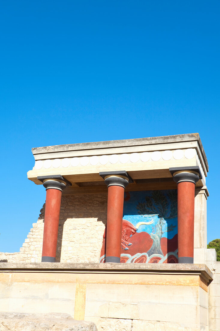 Knossos with bull mural in Iraklion, Crete, Greek