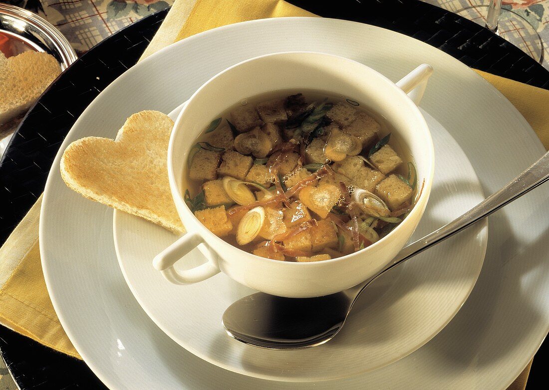 Bread Soup with Beef and Heart-shaped Toast