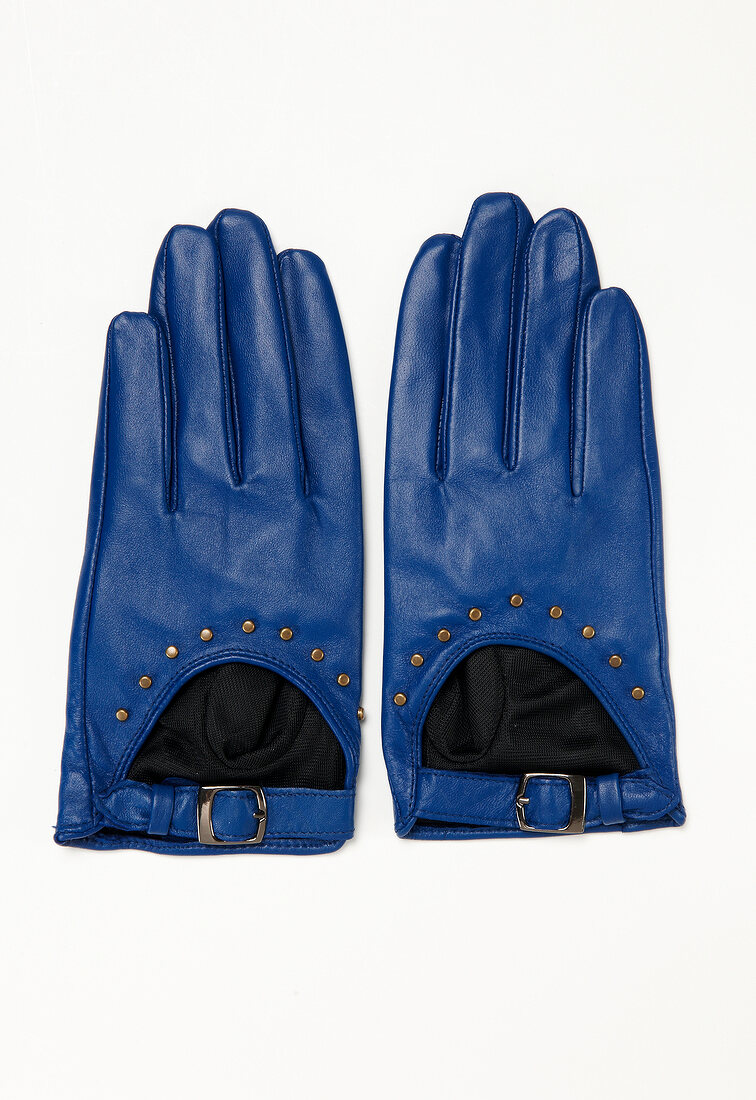 Blue convertible gloves on white background