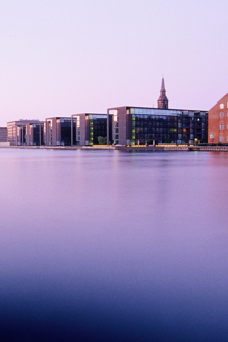 Low angle view of modern architecture in Christianshavn, Copenhagen, Denmark