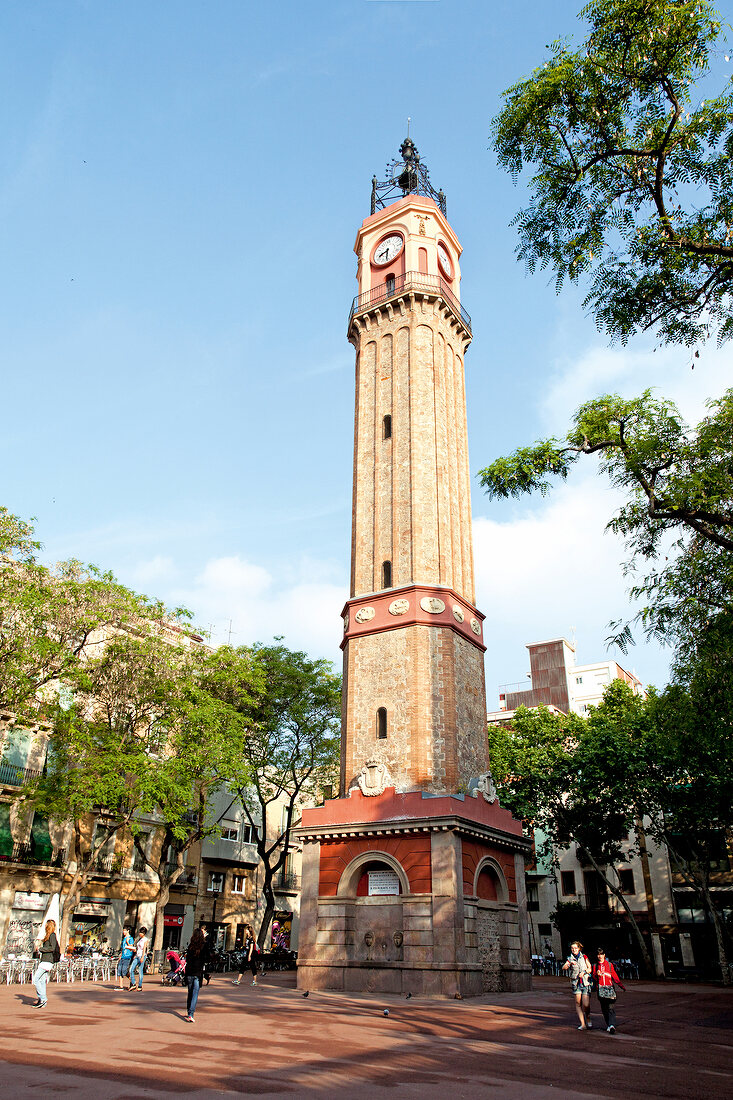 Placa de la Vila clock tower in Gracia, Barcelona, Spain