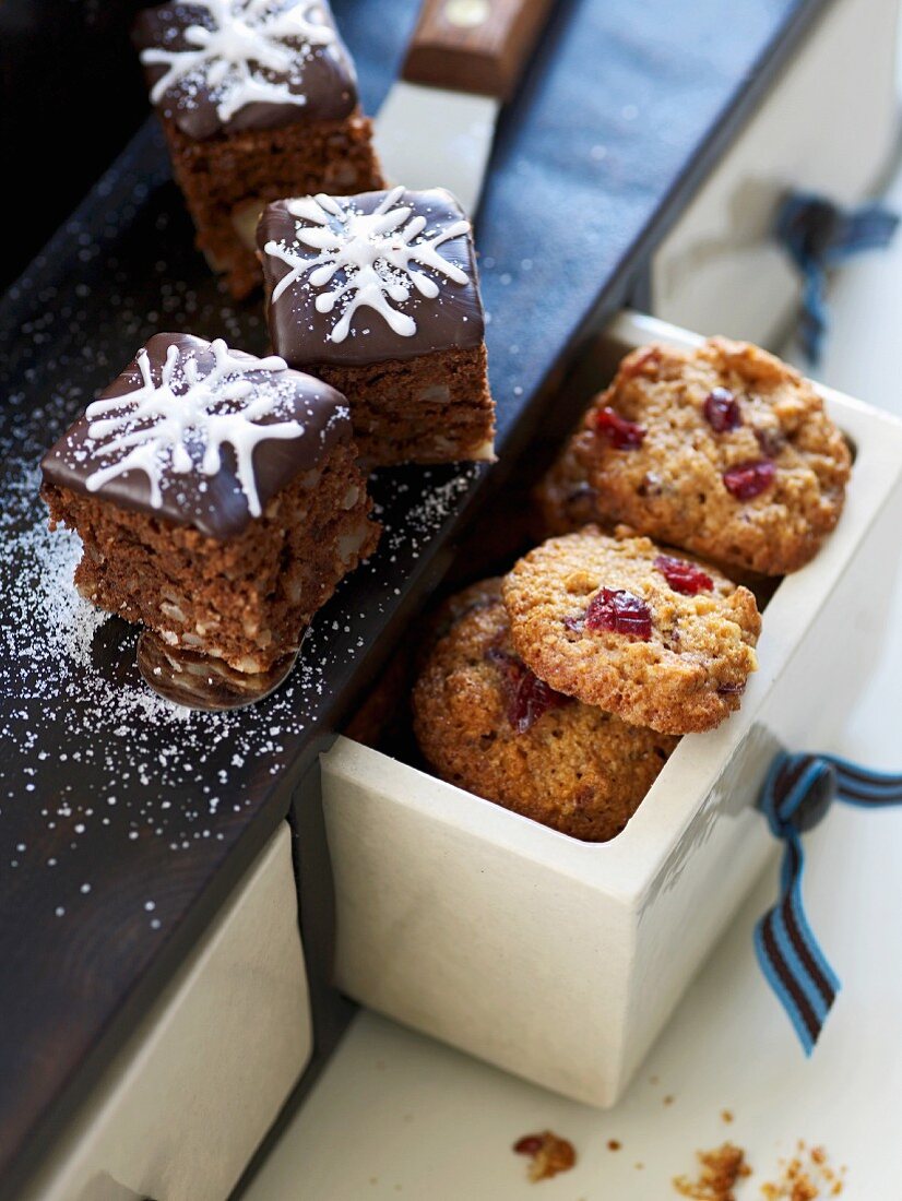 Macadamia nut brownies and walnut and cranberry cookies