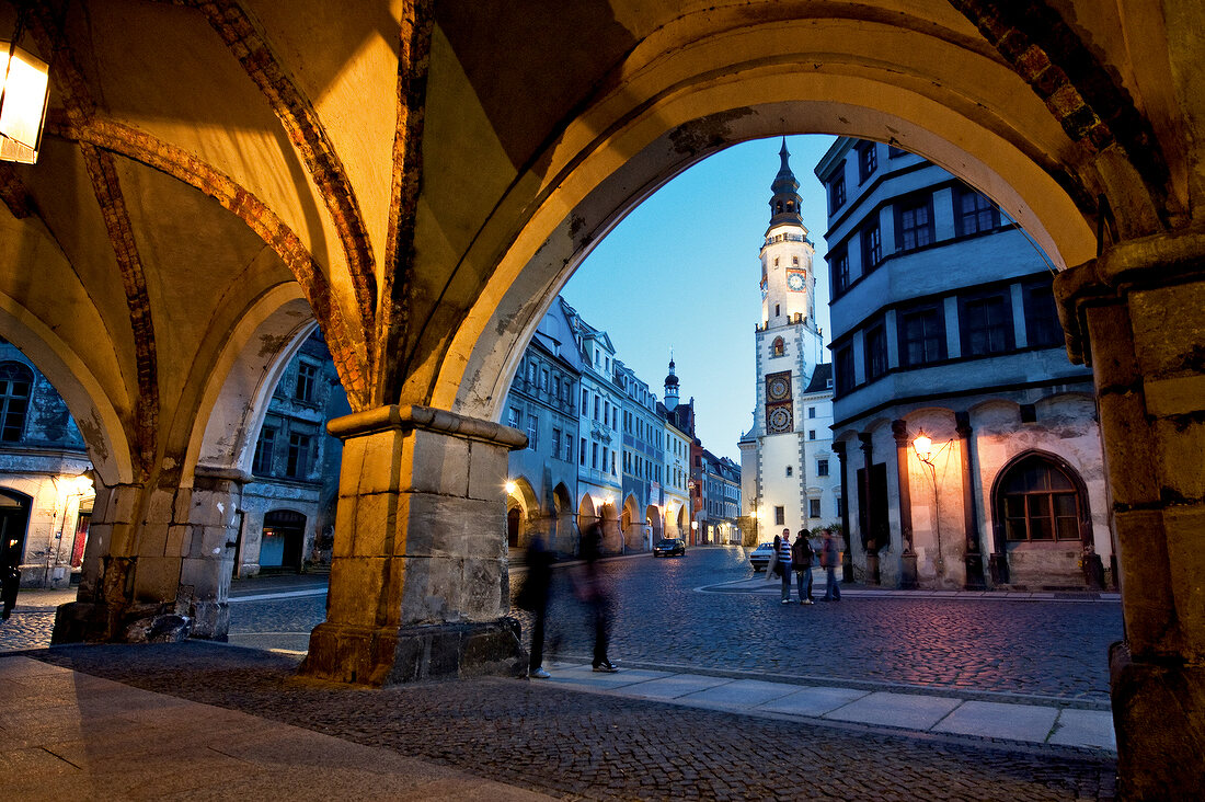 People on streets at evening in Gorlitz, Saxony, Germany