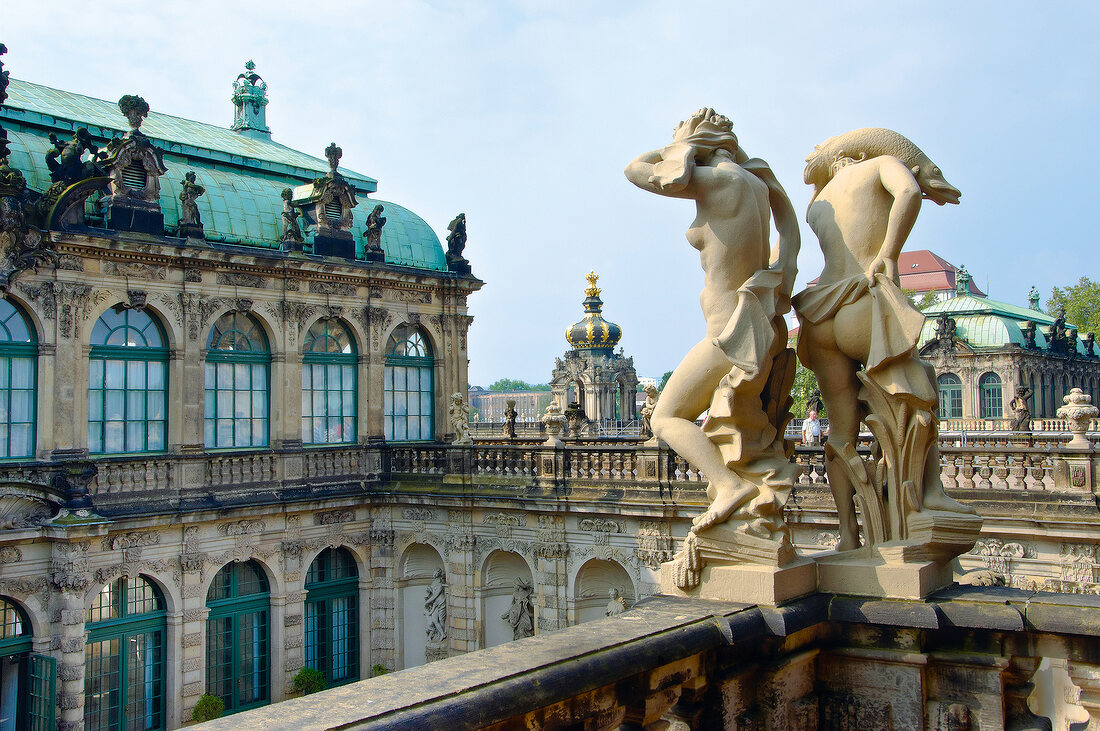 Structure of two nymphs on roof of Zwinger palace, Dresden, Germany