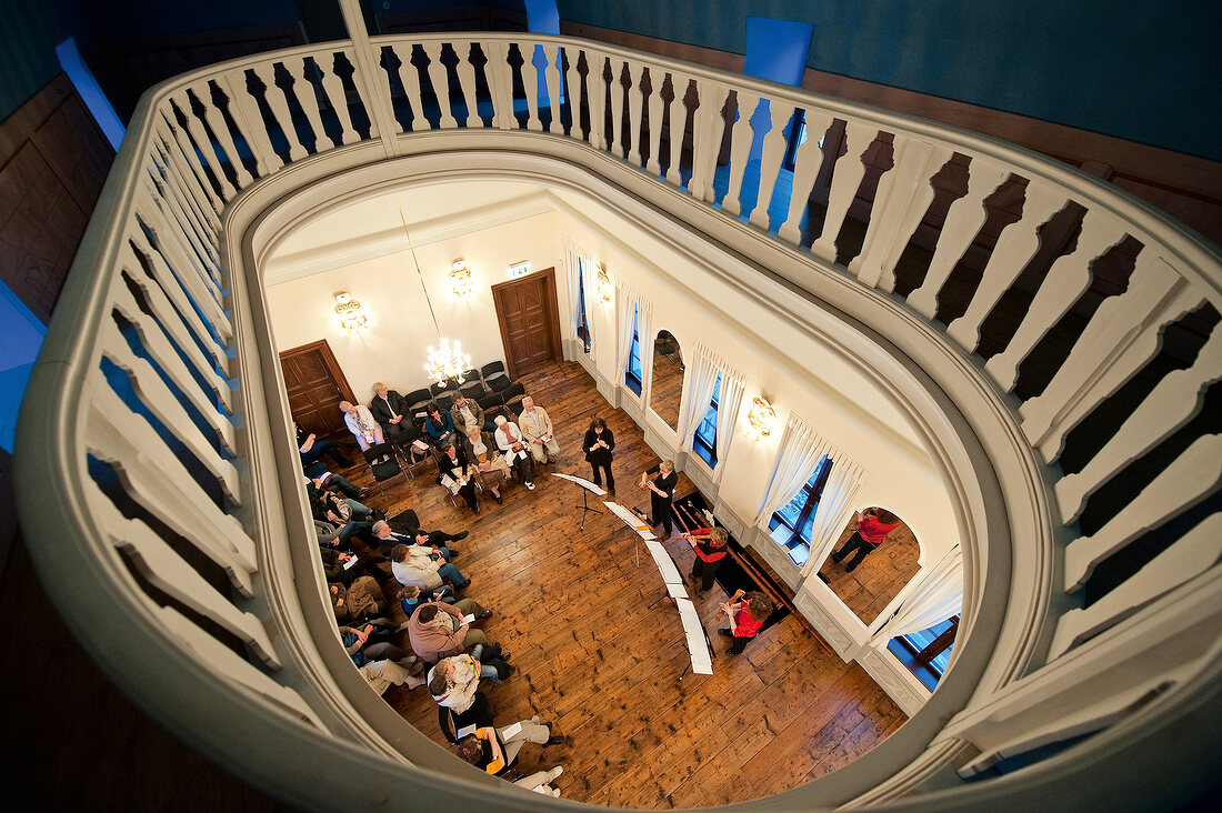 People at summer concert hall in Bach-Museum, Leipzig, Saxony, Germany