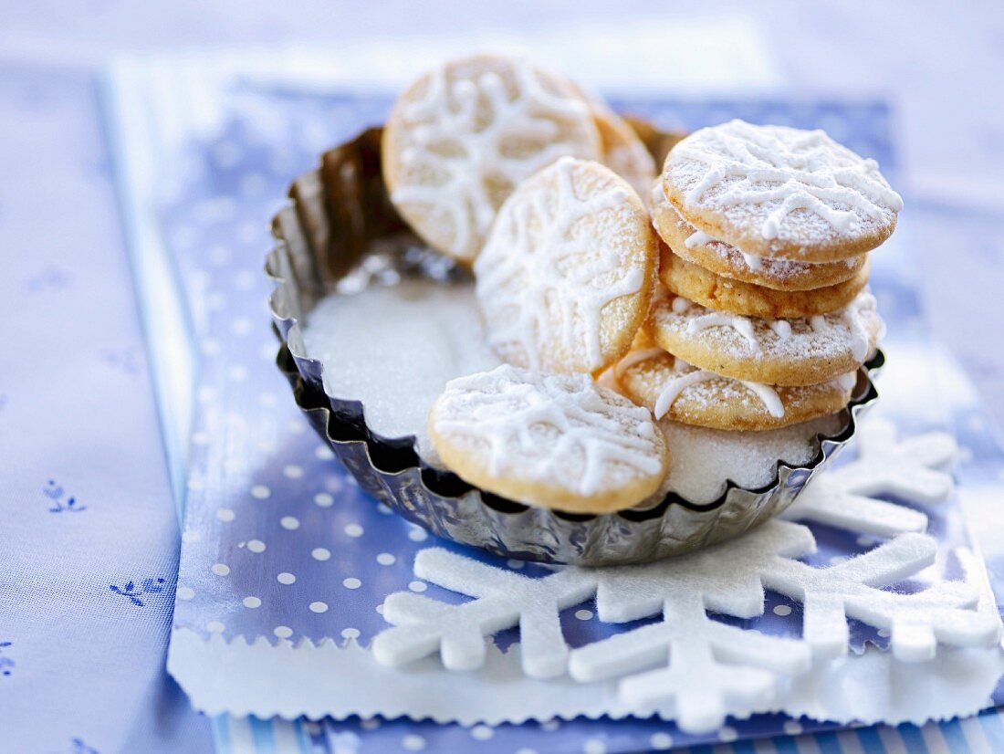 Christmas biscuits iced with snowflakes