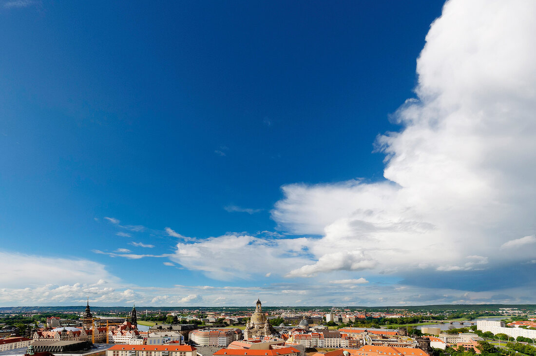 View of Dresden cityscape with blue sky, Saxony, Germany