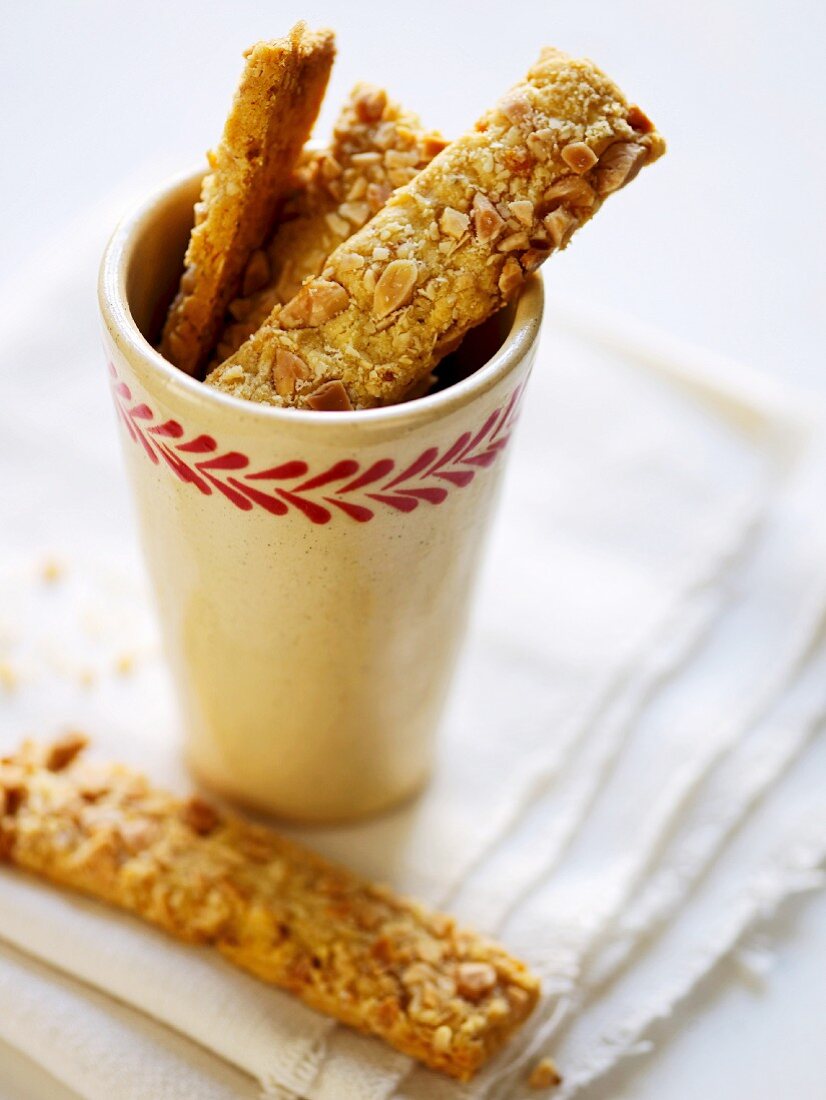 Almond sticks in a cup