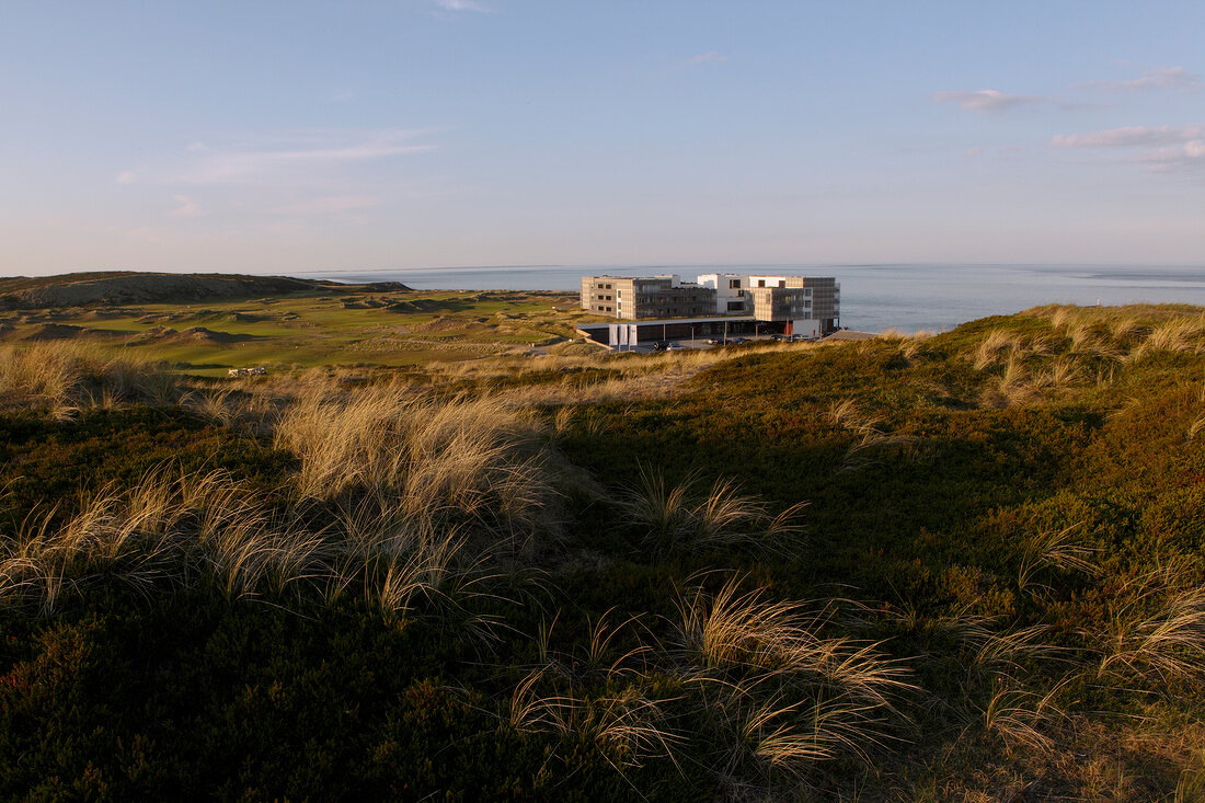 View of Hotel Budersand and sea on Sylt Island, Schleswig-Holstein, Germany