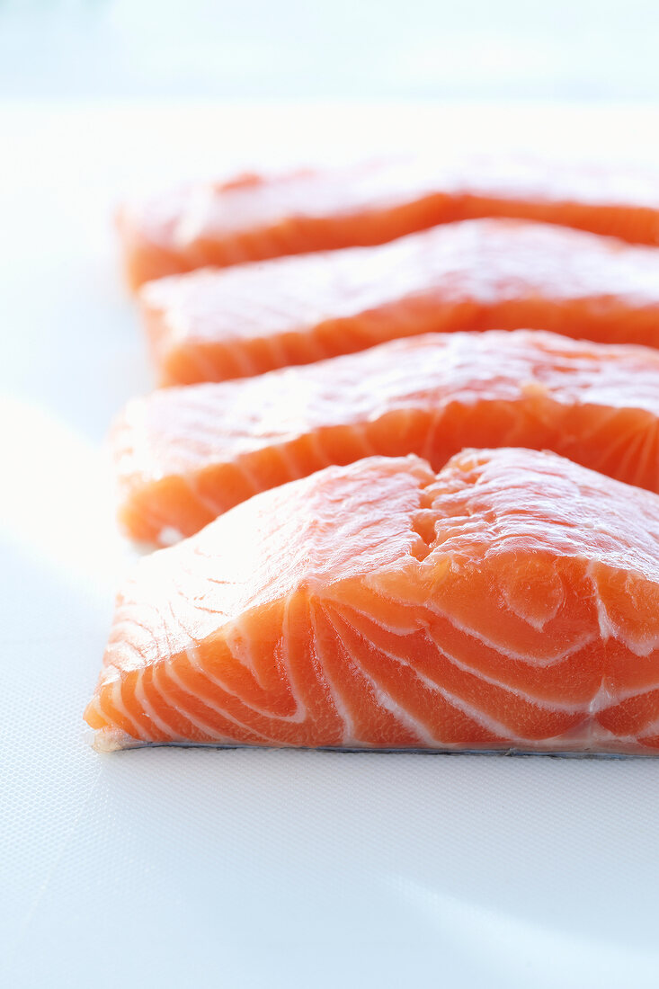 Slices of salmon with skin