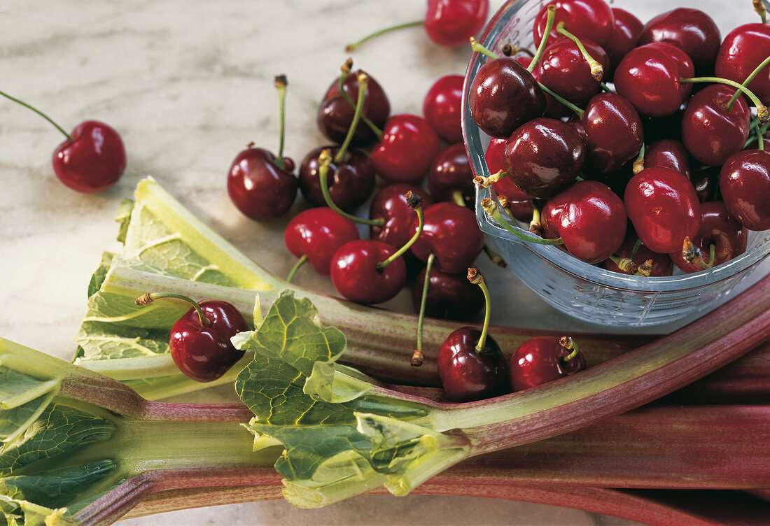 Close-up of cherries and rhubarb