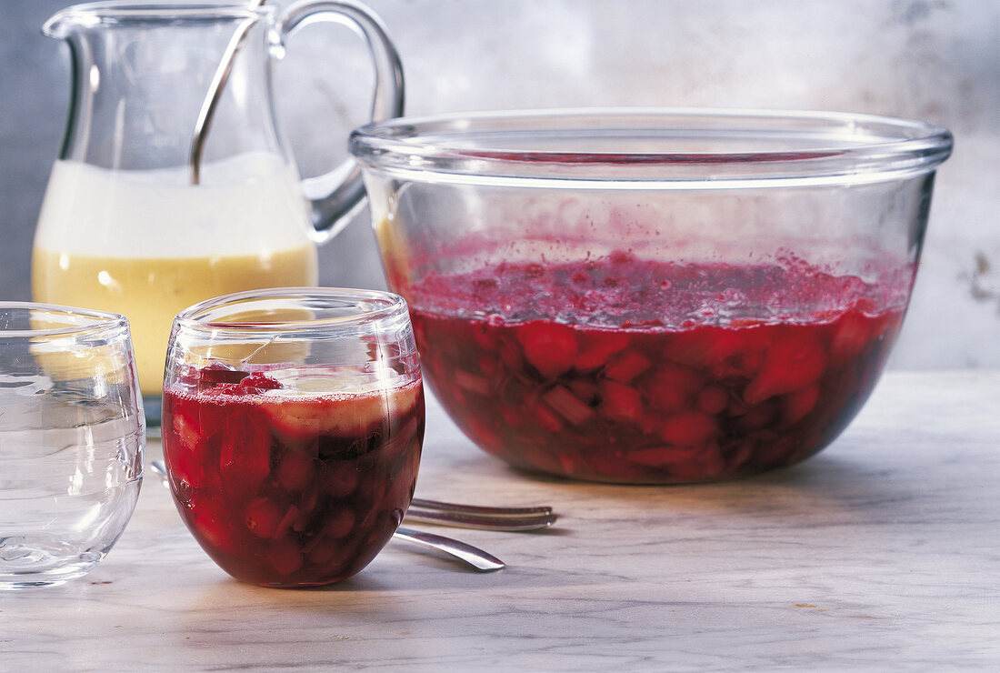 Compote of canned fruit in bowl