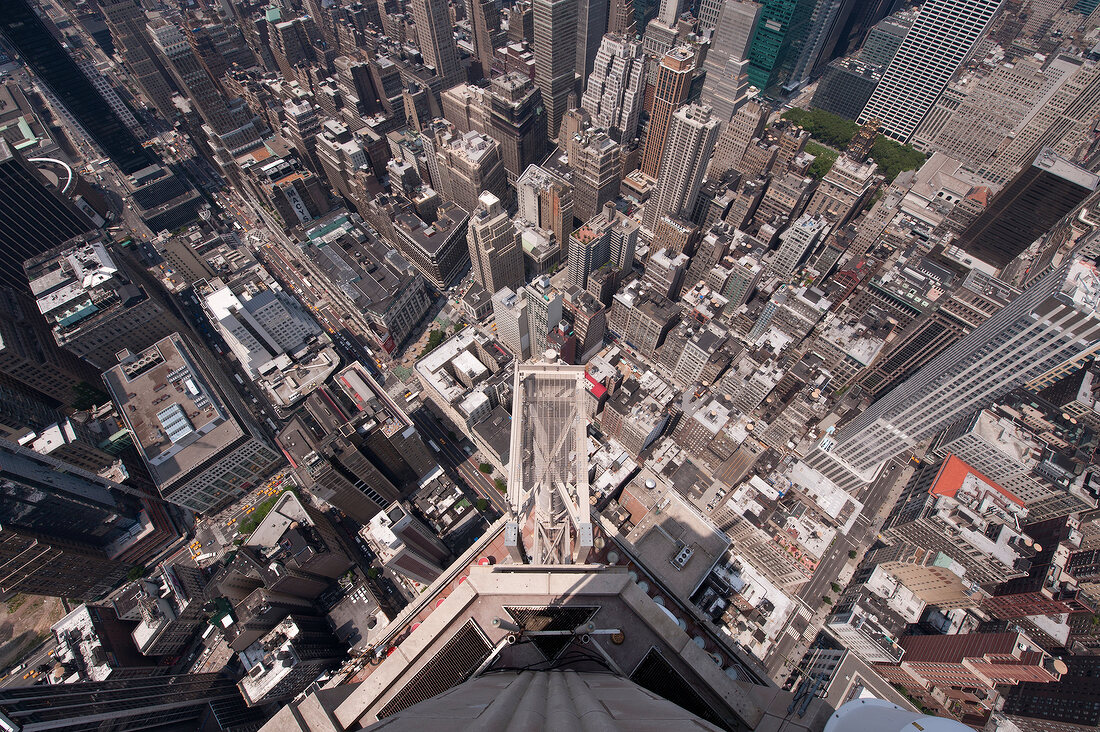 New York: Blick auf die Hochhäuser von Manhattan, Vogelperspektive