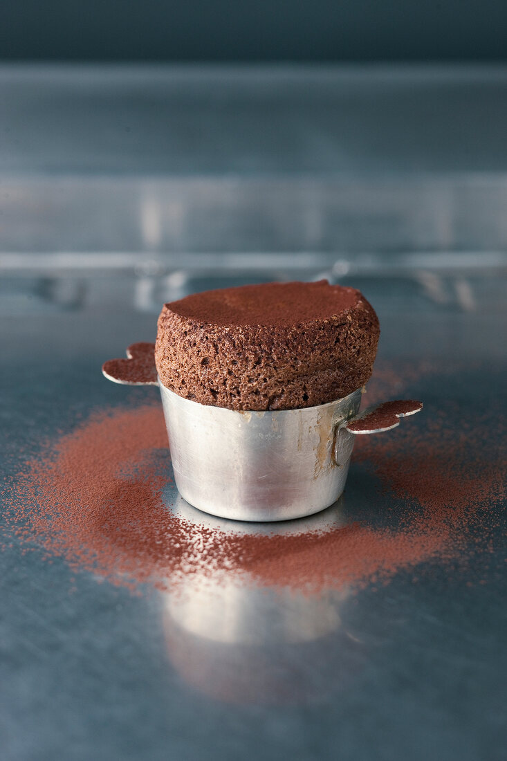 Chocolate souffle in stainless steel container