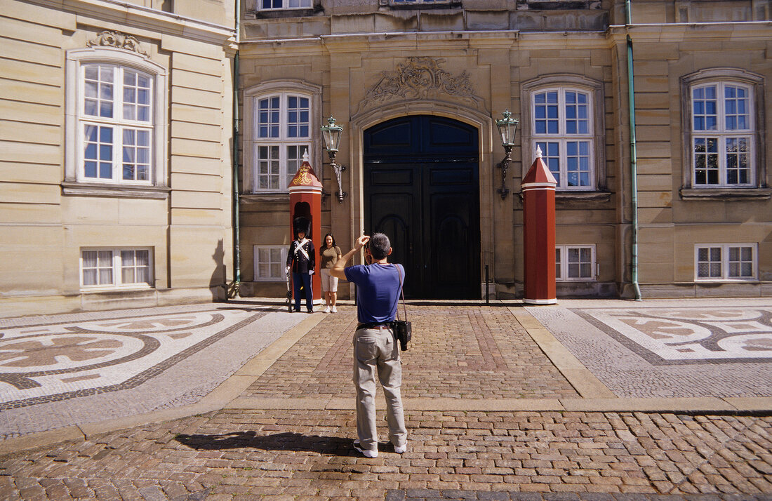 View of Guards at the Amalienborg Palace home of the Queen, Copenhagen, Denmark