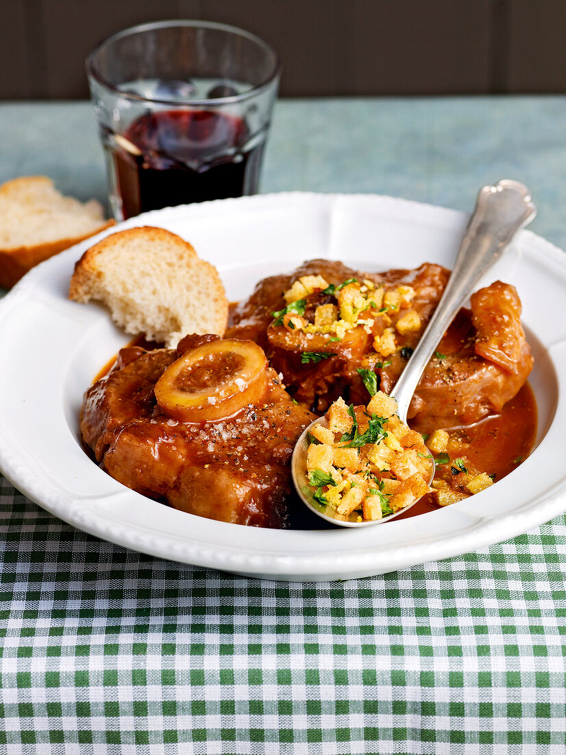 Osso buco with sage and gremolata in bowl