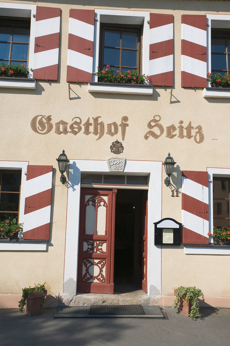 Facade of Restaurant Gasthof Seitz in Grafenberg, Bavaria, Germany